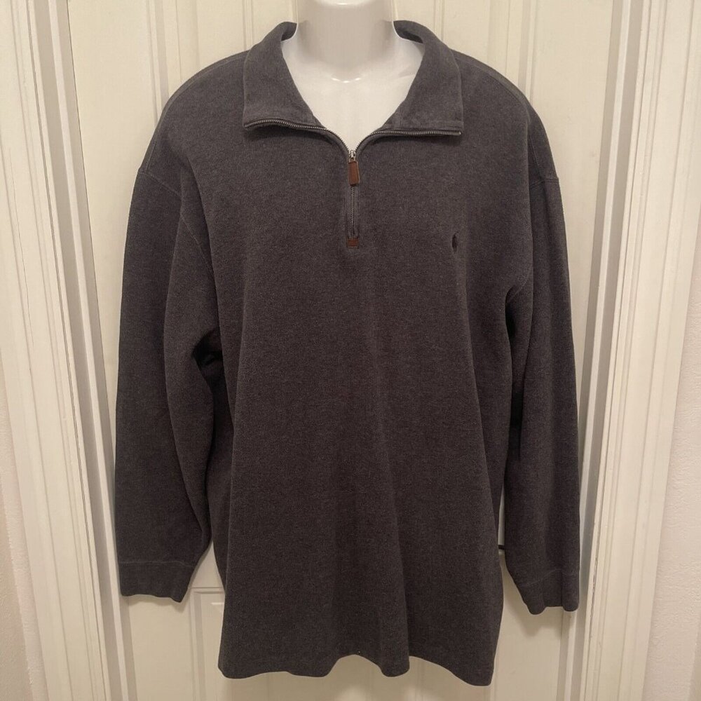 Polo Ralph Lauren Mens 2XLT Tall Zip-Up Pullover Sweater Charcoal Gray 100% Cott